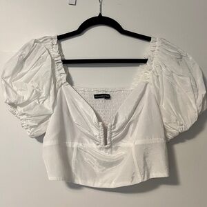 Abercrombie & Fitch White Puff Sleeve Ruched Crop Top